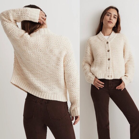 NEW Madewell Bomber Cardigan Sweater XXL Antique Cream Chunky Wool Blend $148 - Picture 3 of 16